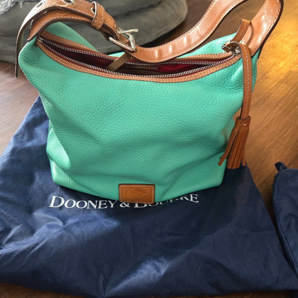 Dooney & Bourke Aqua Hobo Bag with Tan Accents